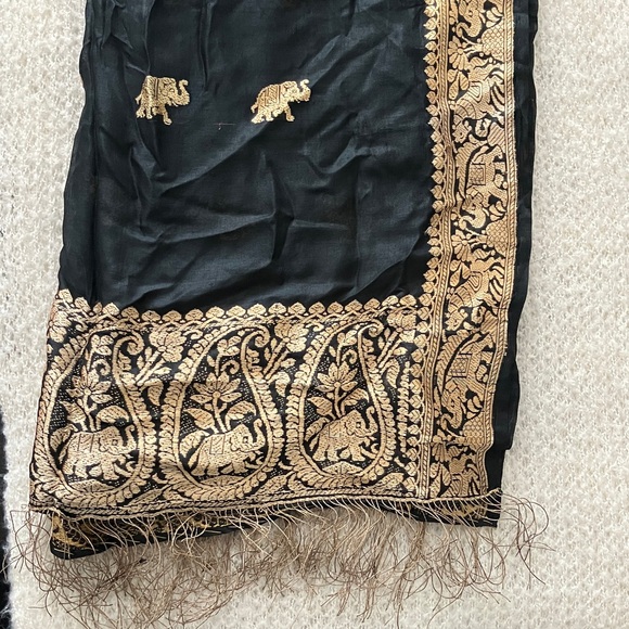 Accessories - Black and Gold Elephant Embroidered Scarf